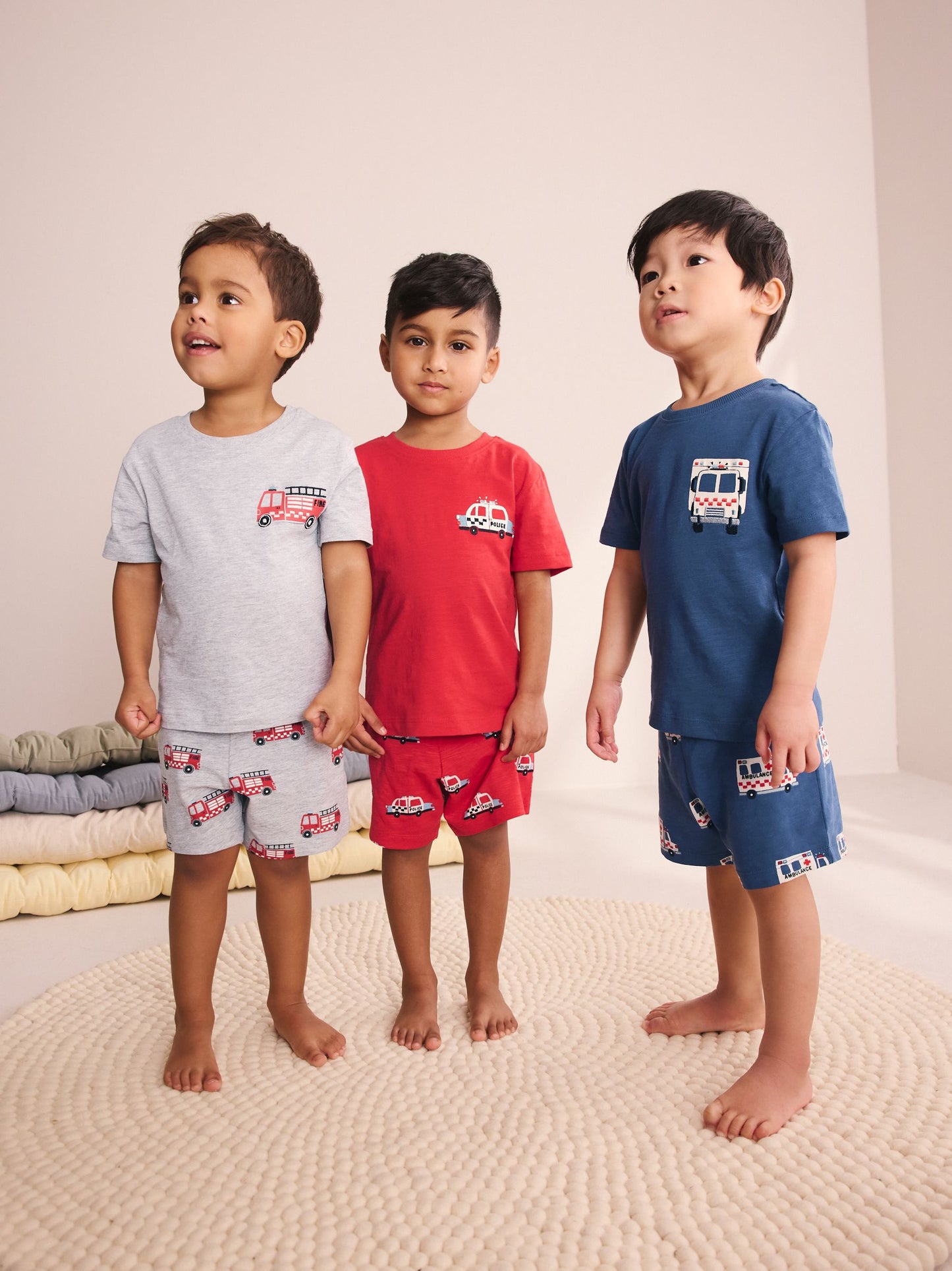 Red/Blue/Grey Emergency Vehicles Short Pyjamas 3 Pack (9mths-8yrs) image 1
