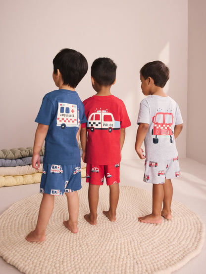 Red/Blue/Grey Emergency Vehicles Short Pyjamas 3 Pack (9mths-8yrs) image 4