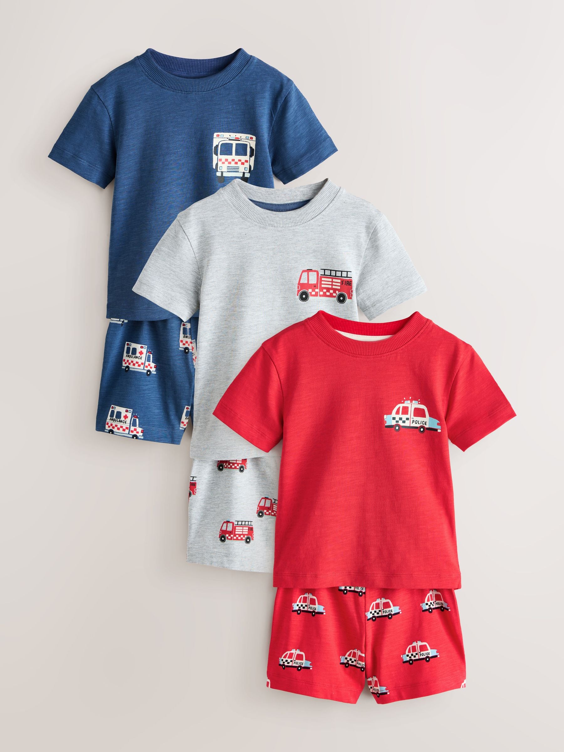 Red/Blue/Grey Emergency Vehicles Short Pyjamas 3 Pack (9mths-8yrs) image 7