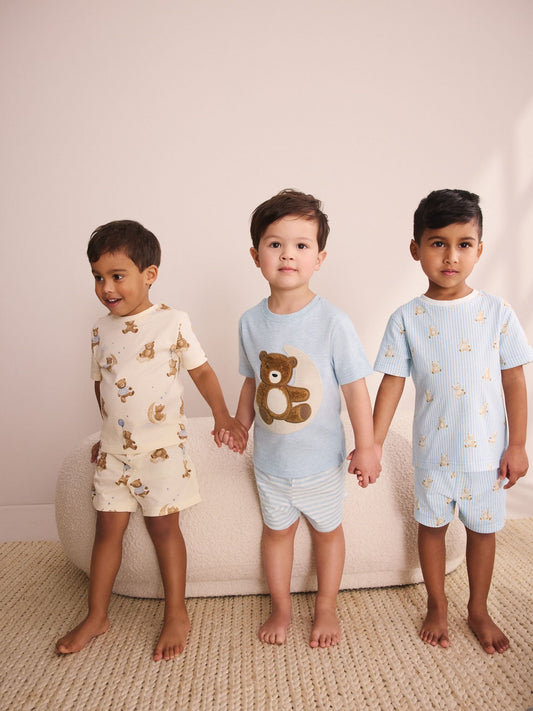 Blue/Ecru Baby Bears Short Pyjamas 3 Pack (9mths-6yrs) image 1