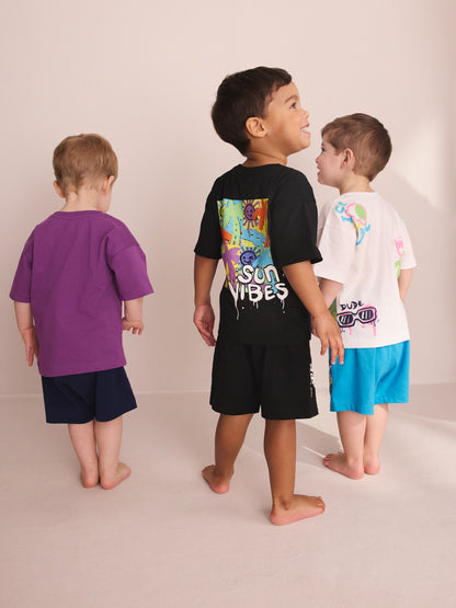 Black/Purple/White Graffiti Beach Vibes Short Pyjamas 3 Pack (9mths-12yrs) image 6