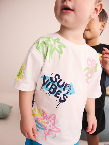 Black/Purple/White Graffiti Beach Vibes Short Pyjamas 3 Pack (9mths-12yrs) image 8