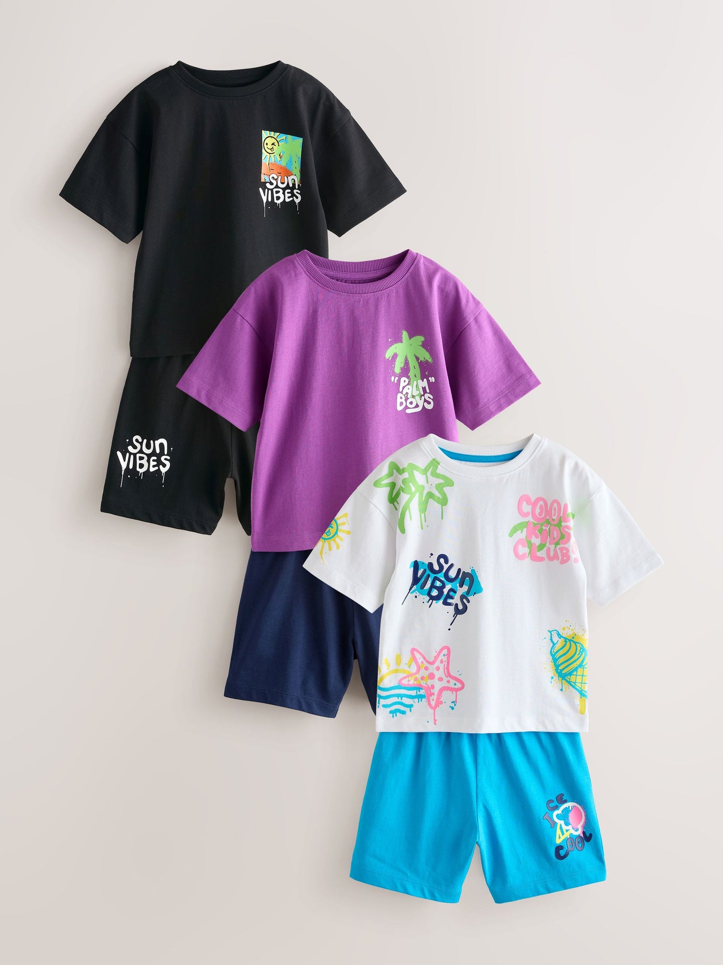 Black/Purple/White Graffiti Beach Vibes Short Pyjamas 3 Pack (9mths-12yrs) image 11