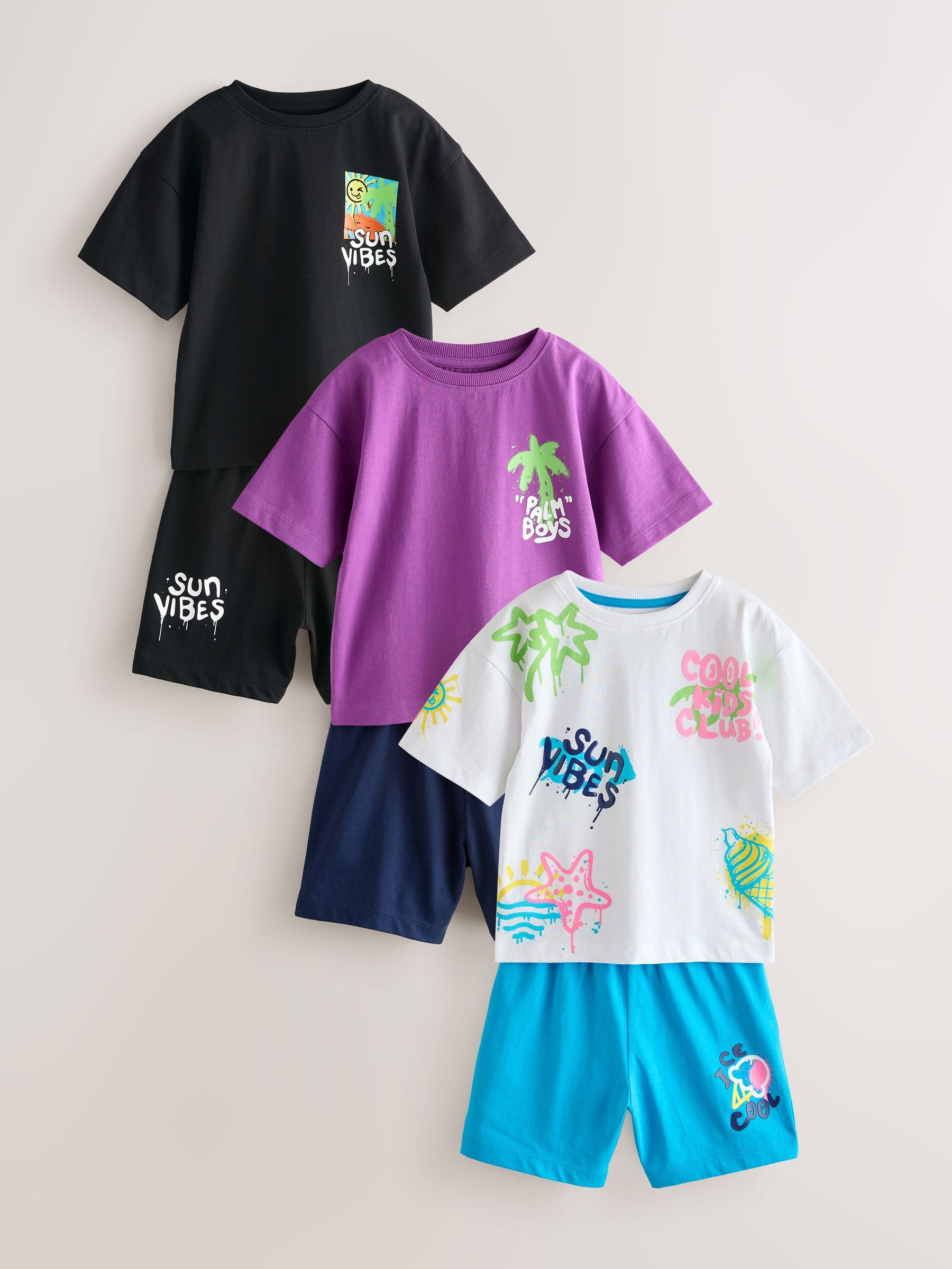 Black/Purple/White Graffiti Beach Vibes Short Pyjamas 3 Pack (9mths-12yrs) image 11