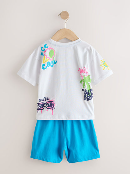 Black/Purple/White Graffiti Beach Vibes Short Pyjamas 3 Pack (9mths-12yrs) image 13