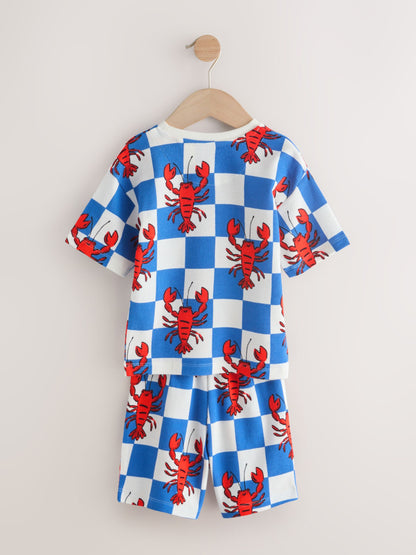 Blue/Green/Red/White Lobster & Chilii Seaside Short Pyjamas 3 Pack (9mths-10yrs) image 3