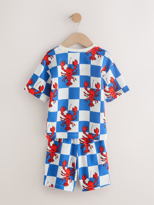 Blue/Green/Red/White Lobster & Chilii Seaside Short Pyjamas 3 Pack (9mths-10yrs) image 3