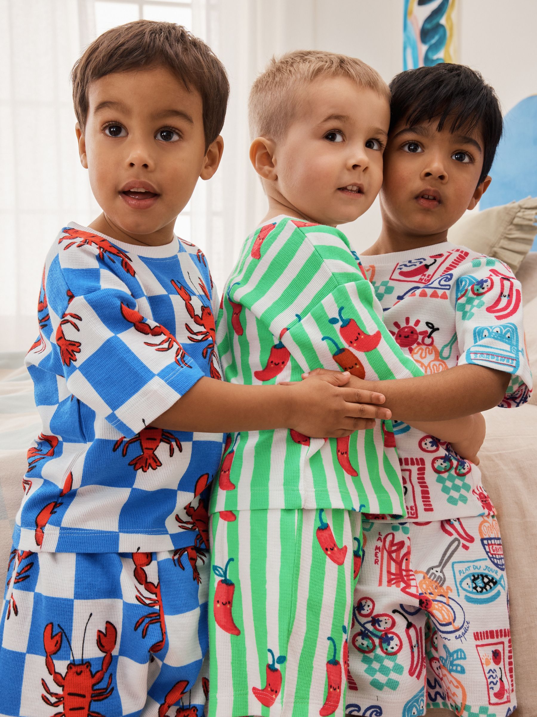 Blue/Green/Red/White Lobster & Chilii Seaside Short Pyjamas 3 Pack (9mths-10yrs) image 5