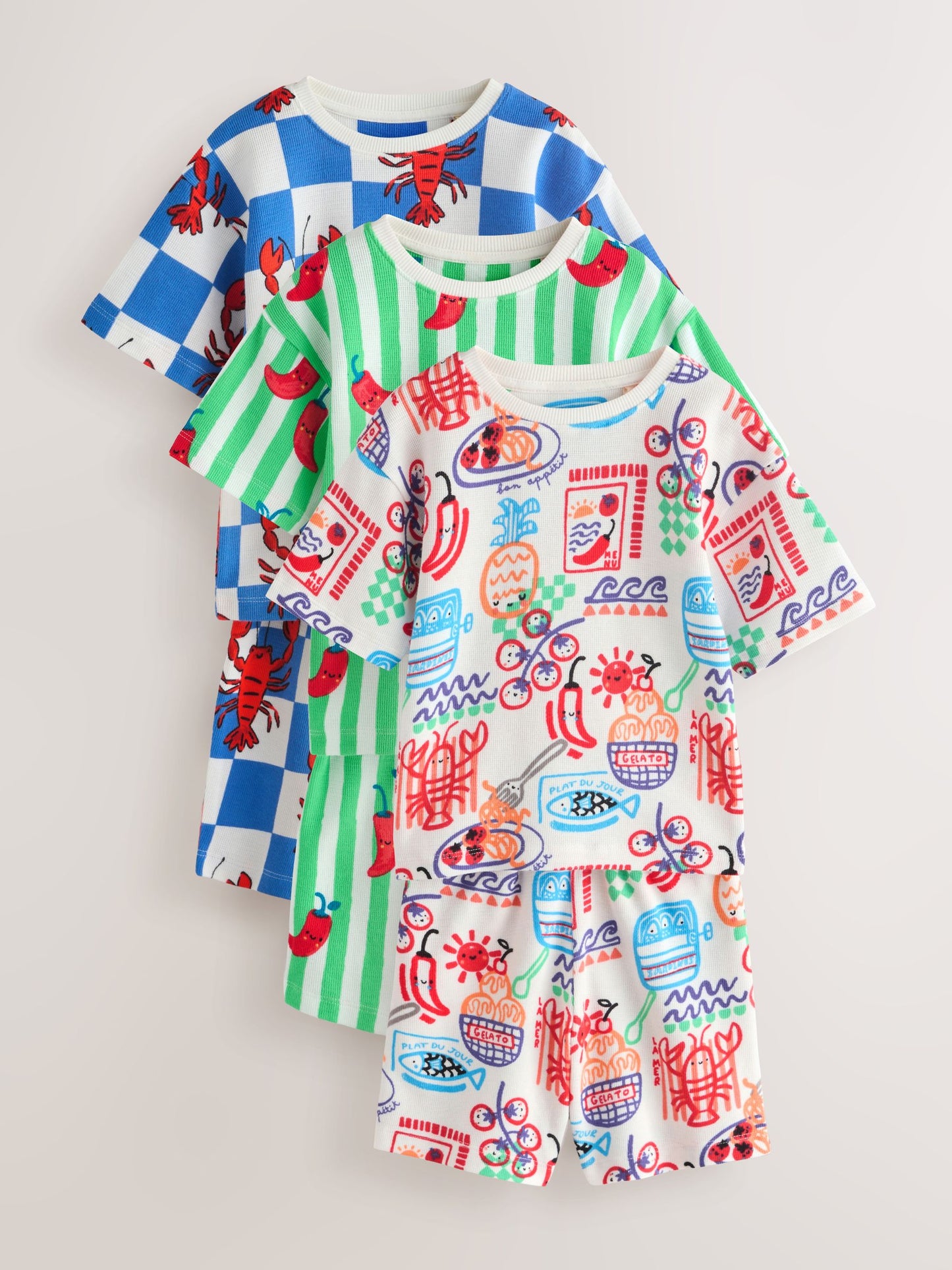 Blue/Green/Red/White Lobster & Chilii Seaside Short Pyjamas 3 Pack (9mths-10yrs) image 9