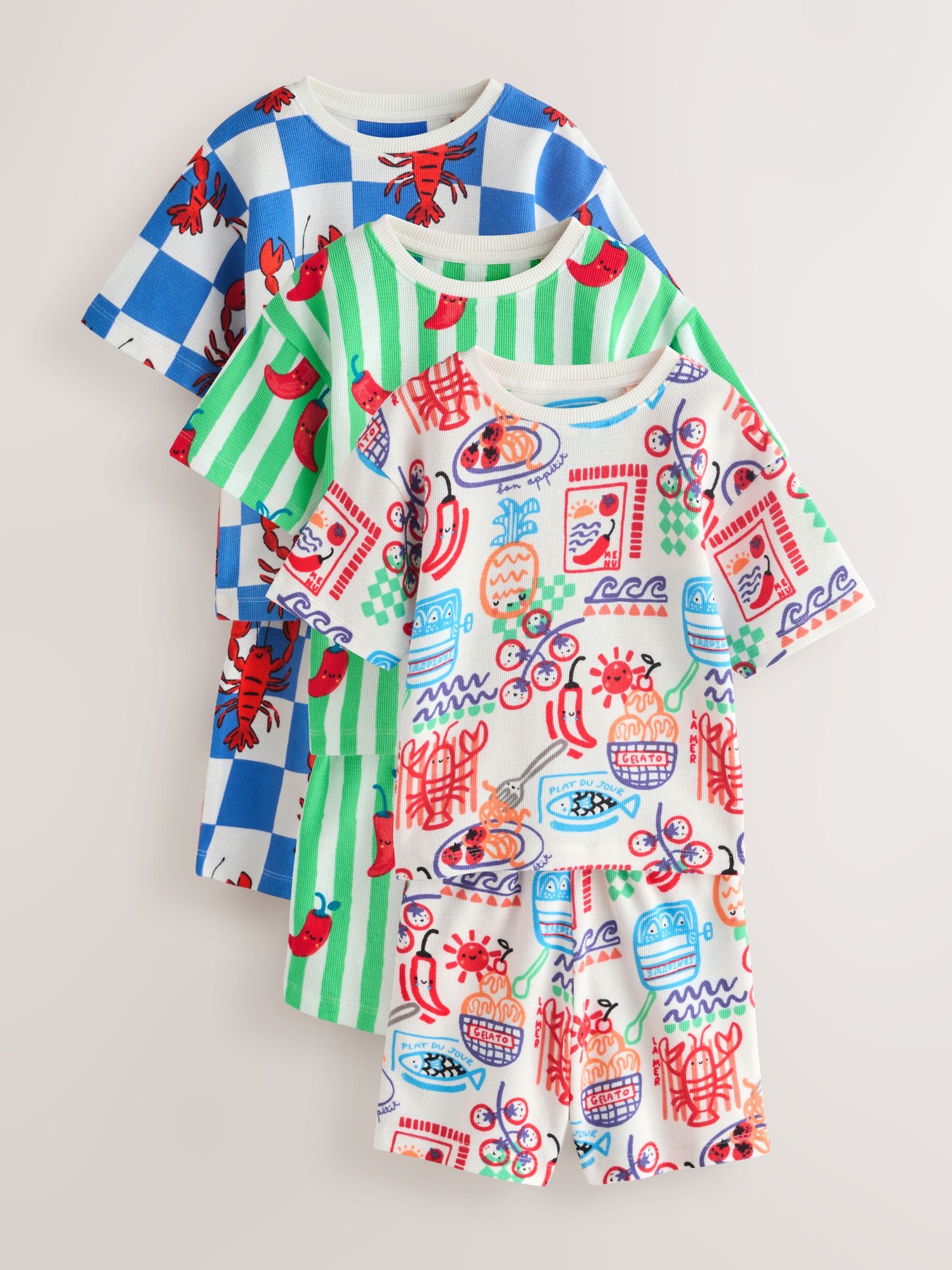 Blue/Green/Red/White Lobster & Chilii Seaside Short Pyjamas 3 Pack (9mths-10yrs) image 9