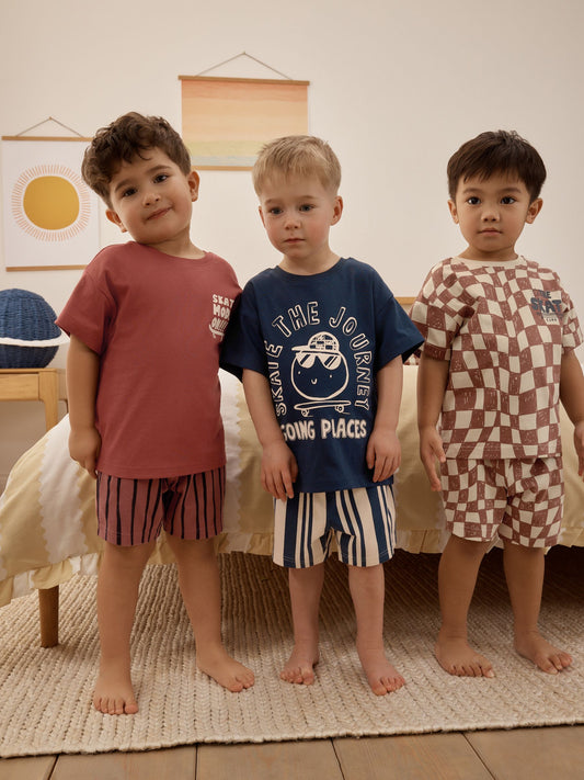 Black/Berry Checkerboard Skate Short Pyjamas 3 Pack (9mths-10yrs) image 1