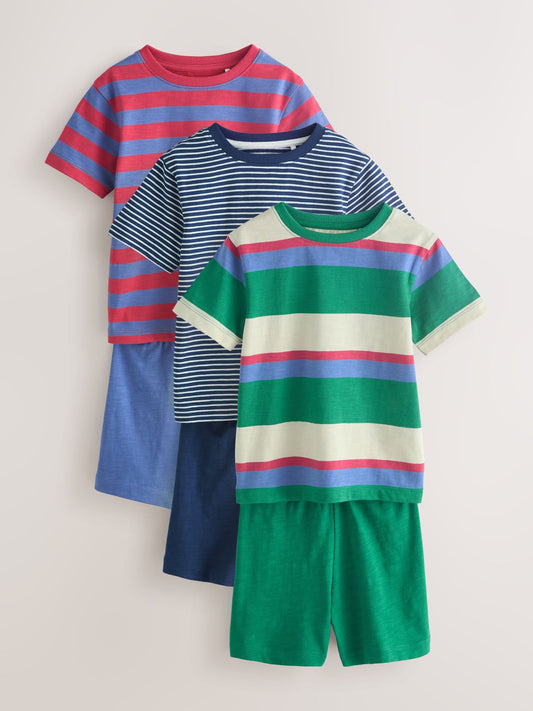 Blue/Green/Red Stripe Short Pyjamas 3 Pack (9mths-12yrs) image 1
