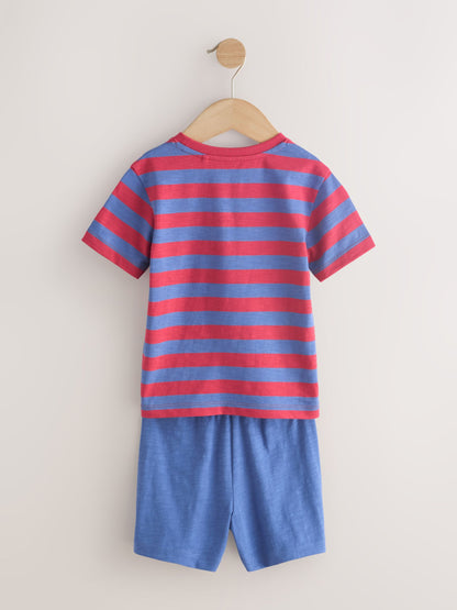 Blue/Green/Red Stripe Short Pyjamas 3 Pack (9mths-12yrs) image 4