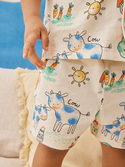 Ecru/Yellow/Blue/Green Farmyard Single Button Through Short Pyjamas (9mths-8yrs) image 5