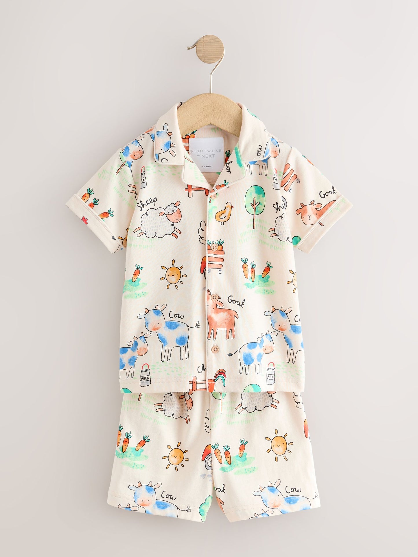 Ecru/Yellow/Blue/Green Farmyard Single Button Through Short Pyjamas (9mths-8yrs) image 6