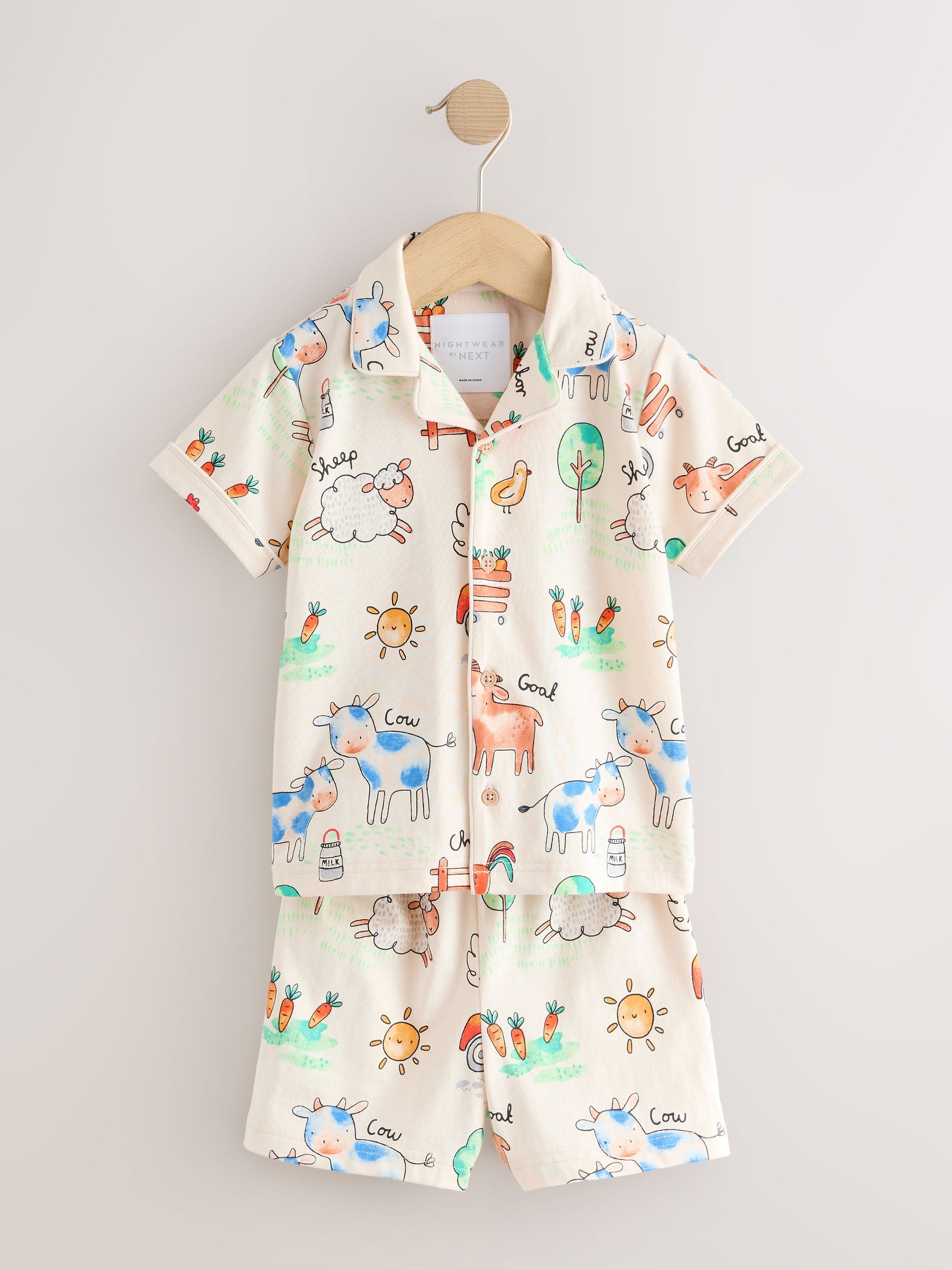 Ecru/Yellow/Blue/Green Farmyard Single Button Through Short Pyjamas (9mths-8yrs) image 6