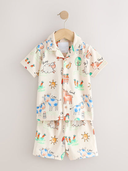Ecru/Yellow/Blue/Green Farmyard Single Button Through Short Pyjamas (9mths-8yrs) image 6