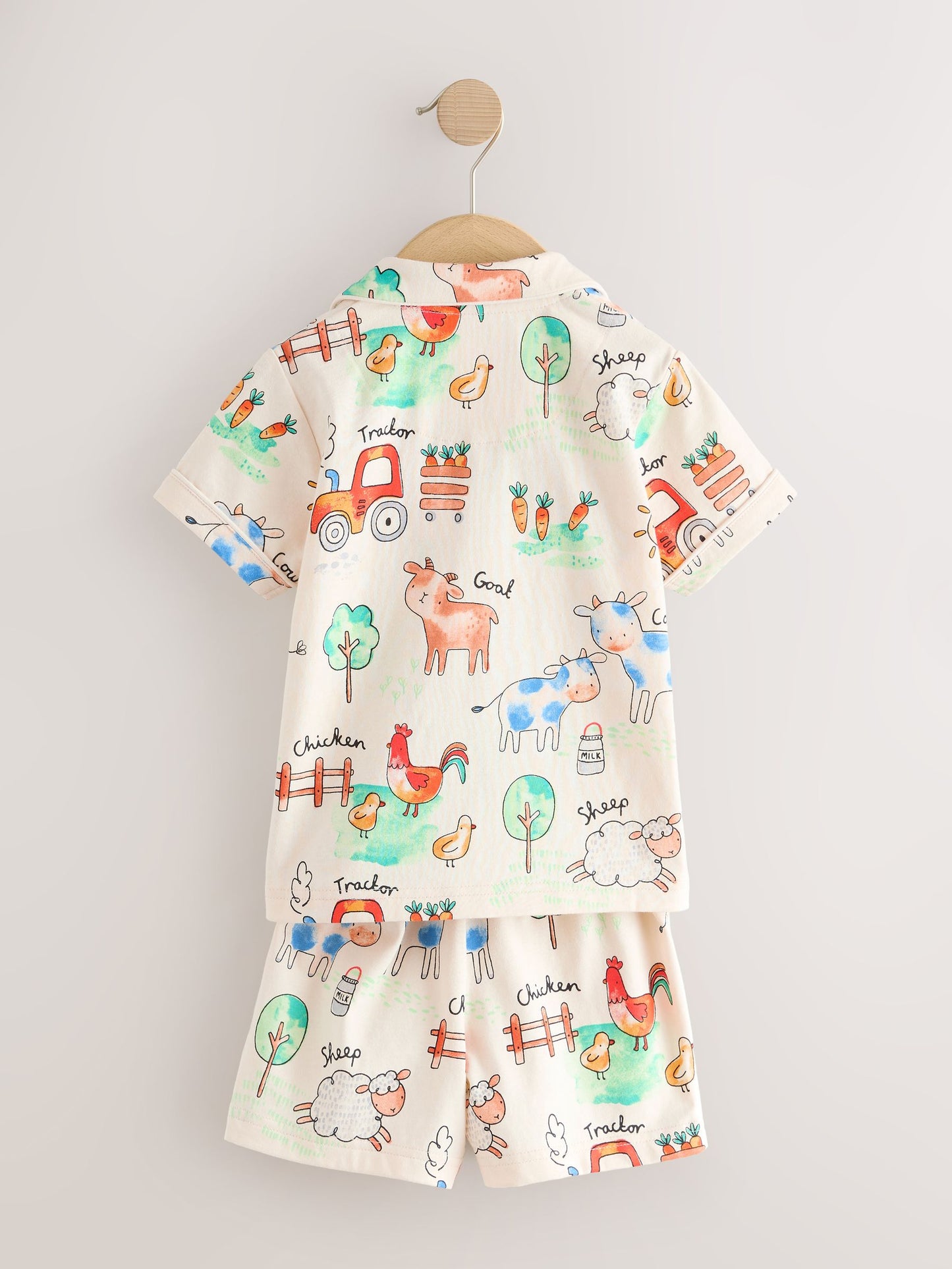 Ecru/Yellow/Blue/Green Farmyard Single Button Through Short Pyjamas (9mths-8yrs) image 7