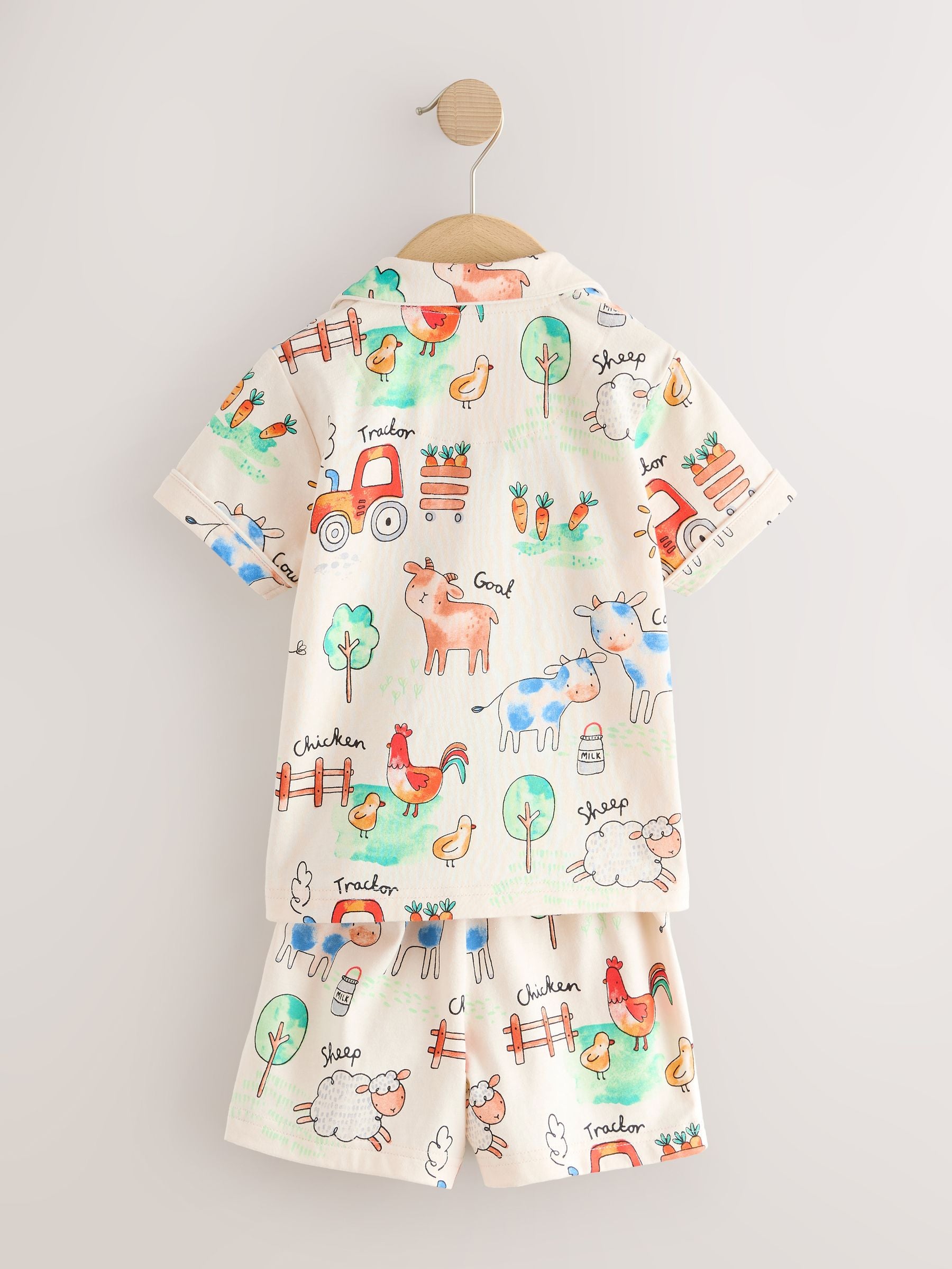 Ecru/Yellow/Blue/Green Farmyard Single Button Through Short Pyjamas (9mths-8yrs) image 7