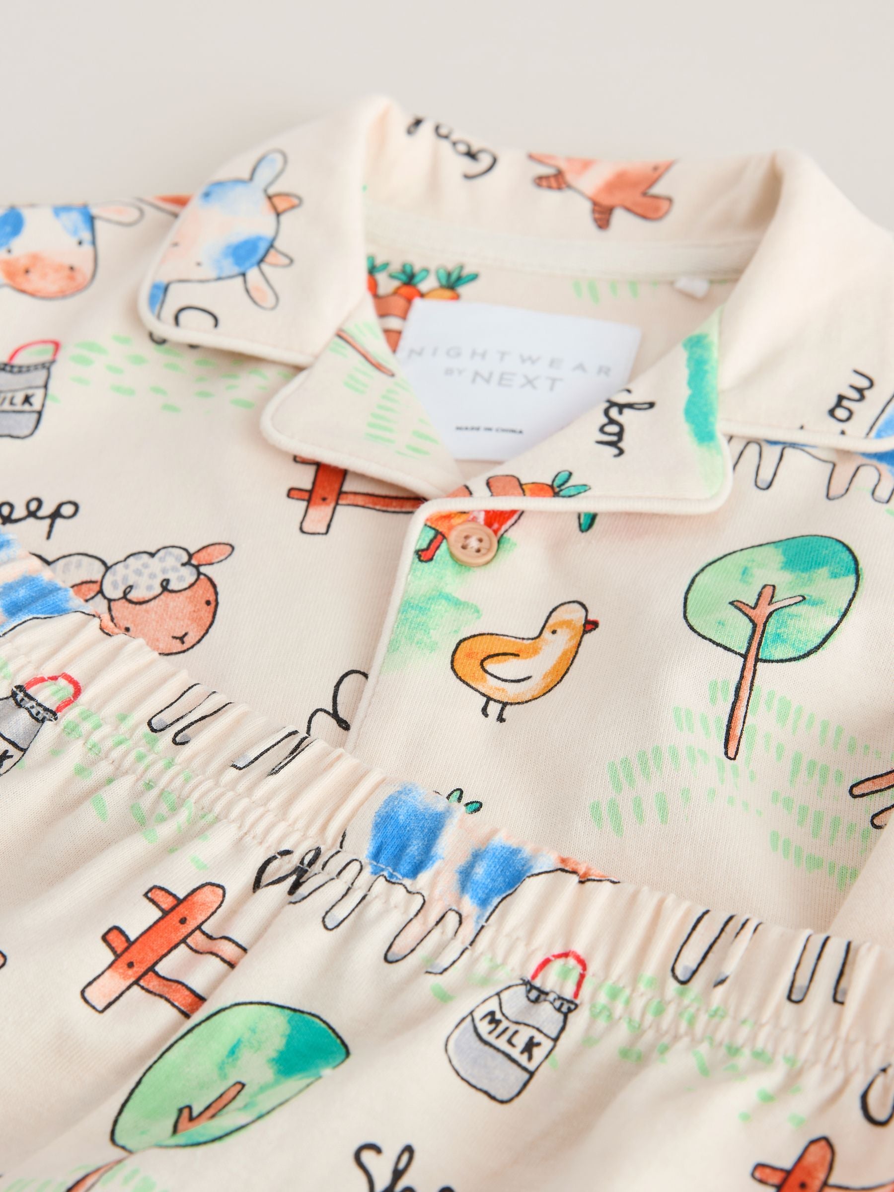 Ecru/Yellow/Blue/Green Farmyard Single Button Through Short Pyjamas (9mths-8yrs) image 8