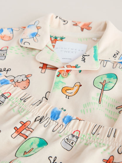 Ecru/Yellow/Blue/Green Farmyard Single Button Through Short Pyjamas (9mths-8yrs) image 8