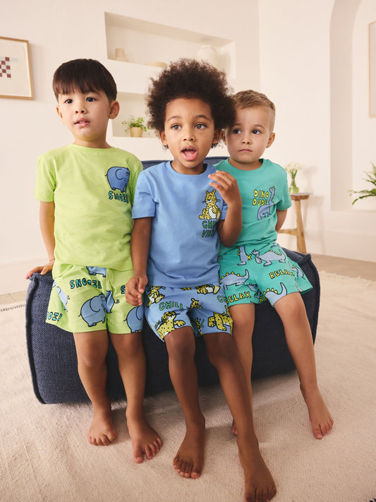 Blue/Green Animal Fun Short Pyjamas 3 Pack (9mths-8yrs) image 1