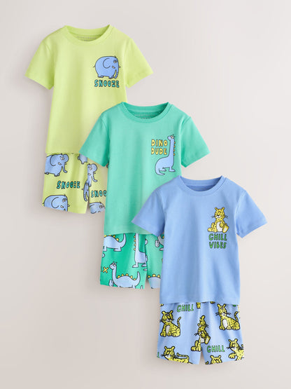 Blue/Green Animal Fun Short Pyjamas 3 Pack (9mths-8yrs) image 7