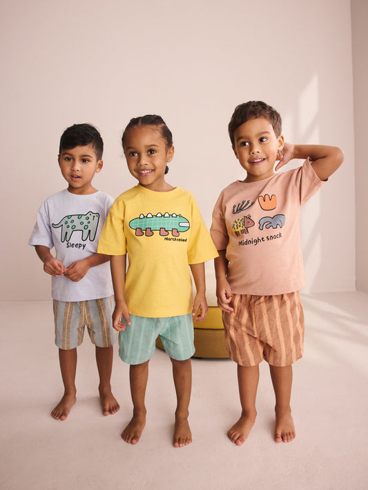 Blue/Yellow/Pink Striped Animal Short Pyjamas 3 Pack (9mths-8yrs) image 1