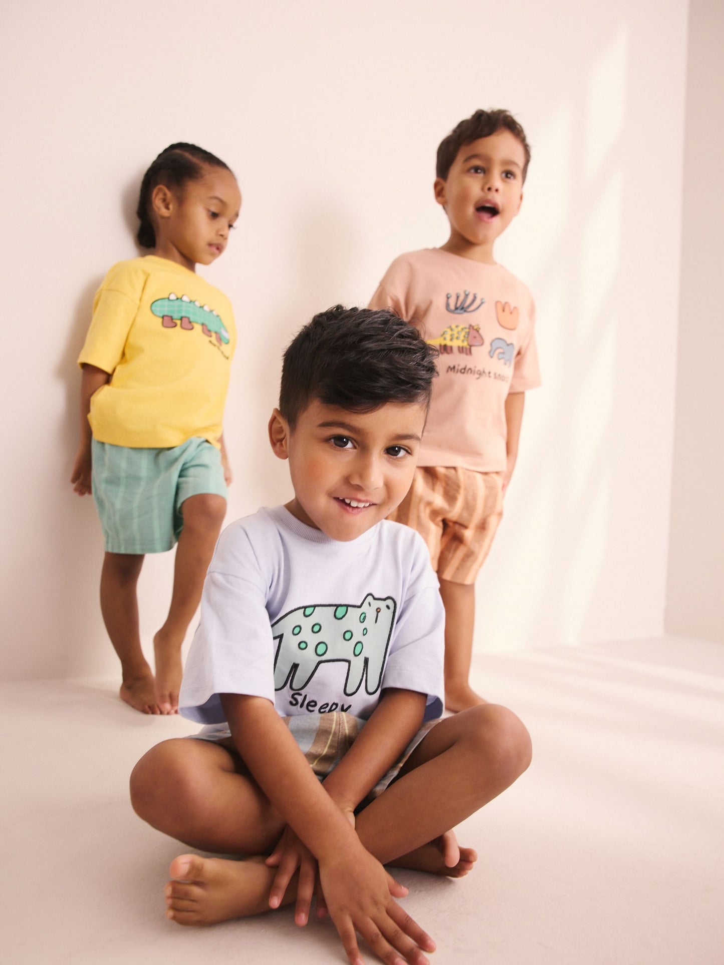 Blue/Yellow/Pink Striped Animal Short Pyjamas 3 Pack (9mths-8yrs) image 3
