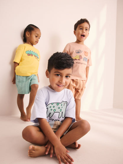 Blue/Yellow/Pink Striped Animal Short Pyjamas 3 Pack (9mths-8yrs) image 3
