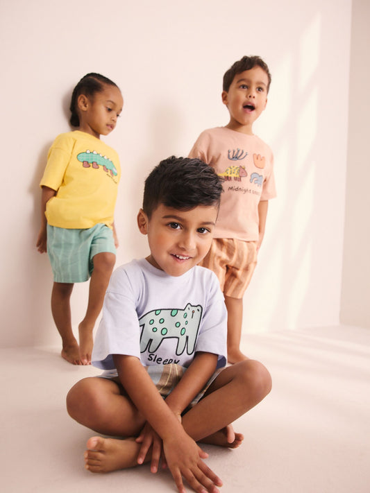 Blue/Yellow/Pink Striped Animal Short Pyjamas 3 Pack (9mths-8yrs) image 3