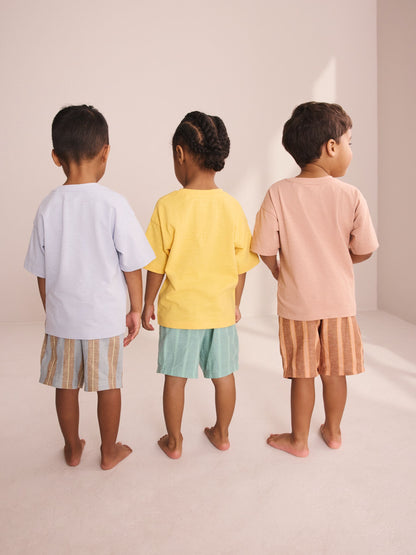 Blue/Yellow/Pink Striped Animal Short Pyjamas 3 Pack (9mths-8yrs) image 4