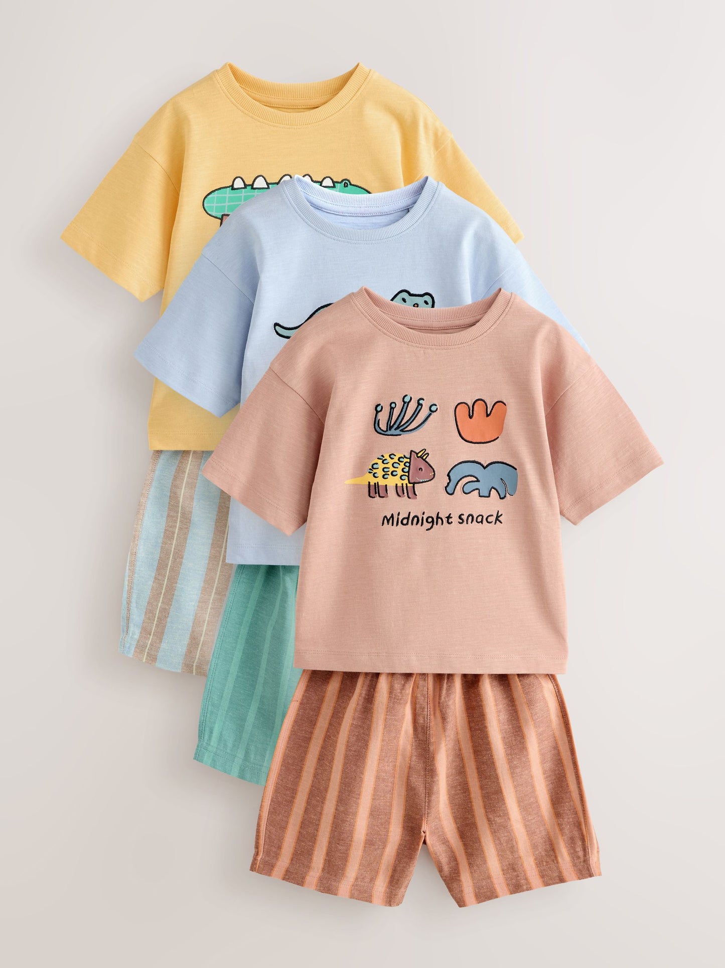 Blue/Yellow/Pink Striped Animal Short Pyjamas 3 Pack (9mths-8yrs) image 6
