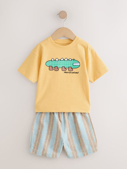 Blue/Yellow/Pink Striped Animal Short Pyjamas 3 Pack (9mths-8yrs) image 8