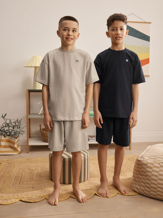Black/Ecru Plain Short Pyjamas 2 Pack (3-16yrs) image 1