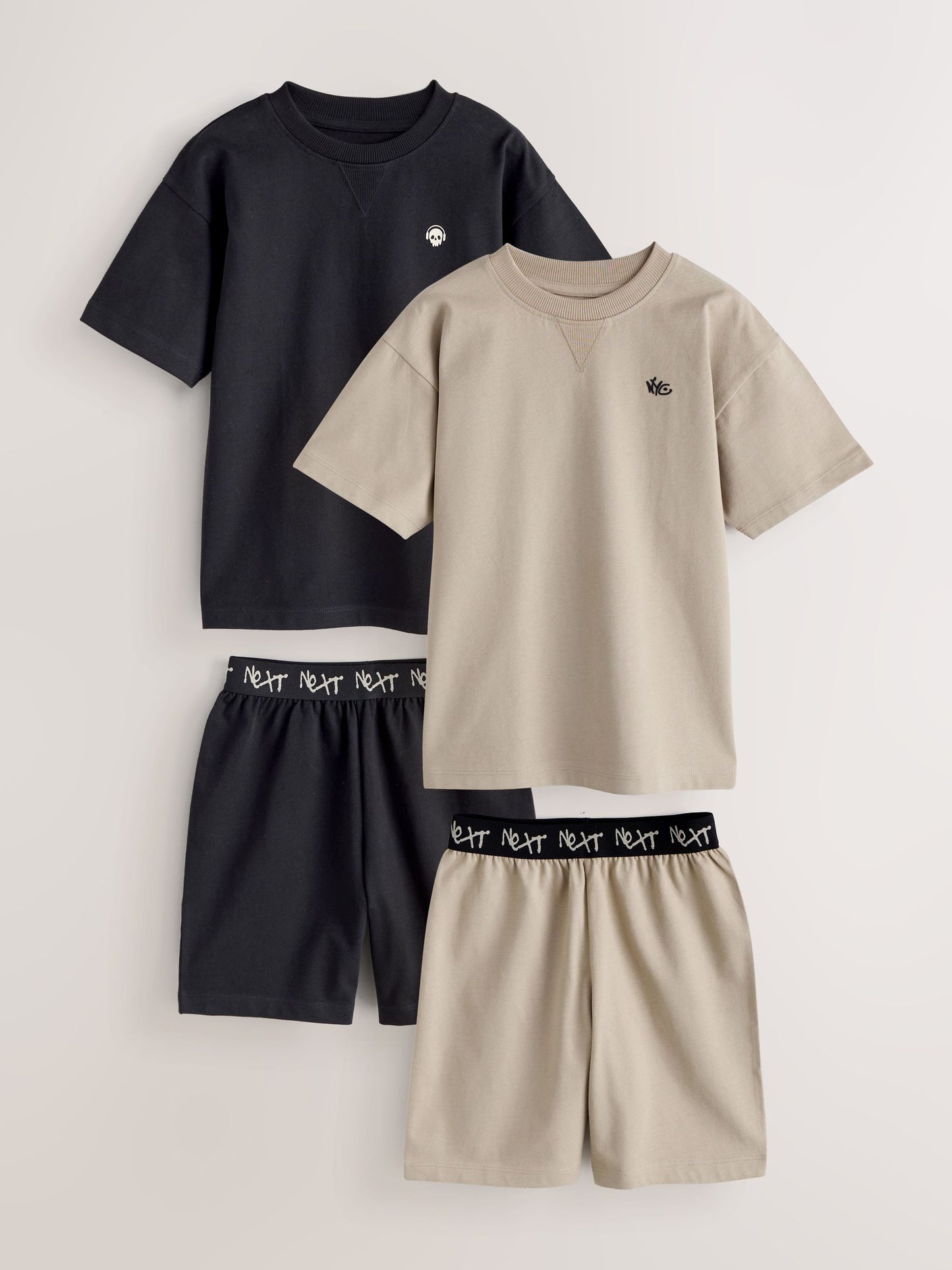 Black/Ecru Plain Short Pyjamas 2 Pack (3-16yrs) image 6