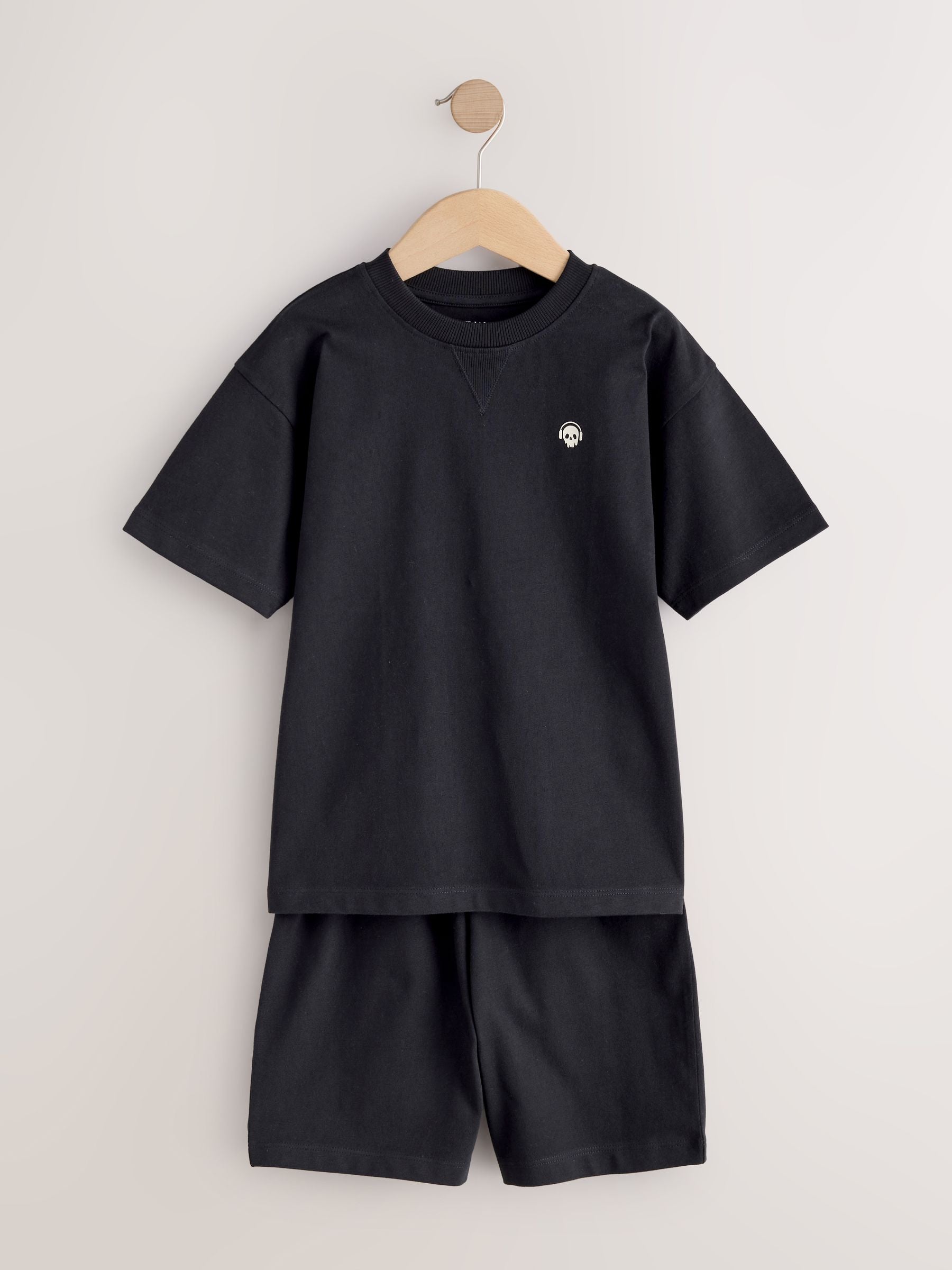 Black/Ecru Plain Short Pyjamas 2 Pack (3-16yrs) image 8