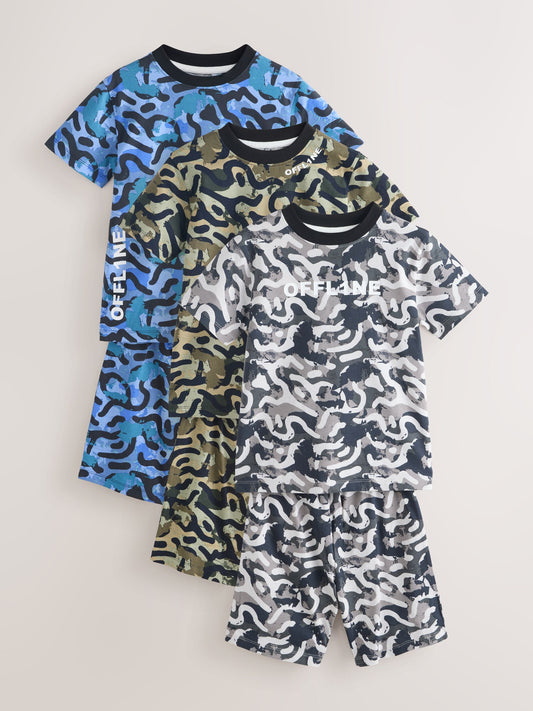 Blue/Grey/Black Camo Offline Short Pyjamas 3 Pack (3-16yrs) image 1