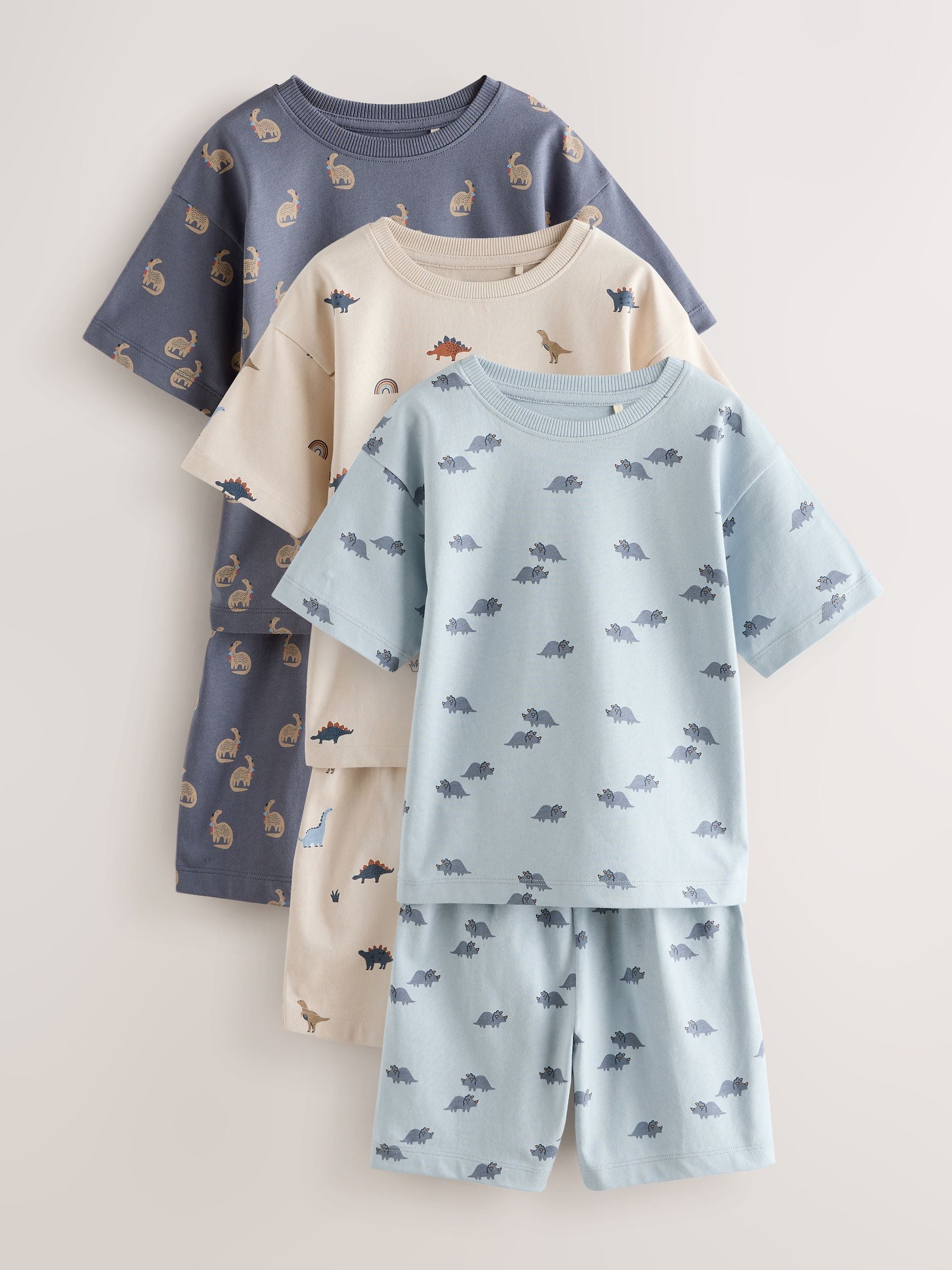 Blue/Ecru Dinosaur Short Pyjamas 3 Pack (9mths-10yrs) image 1