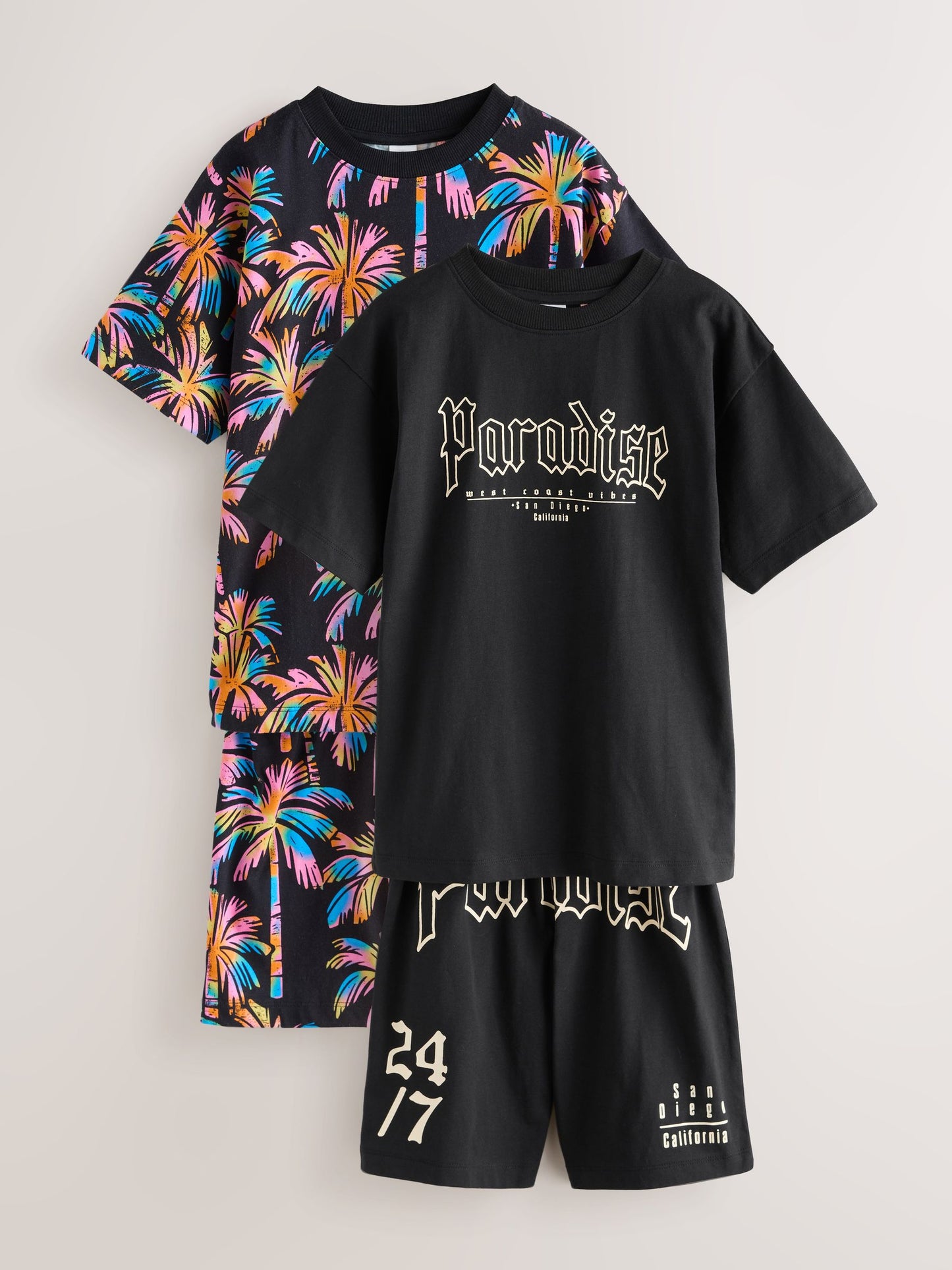 Black/Pink Palm Trees & Paradise Short Pyjamas 2 Pack (3-16yrs) image 1