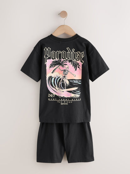 Black/Pink Palm Trees & Paradise Short Pyjamas 2 Pack (3-16yrs) image 4