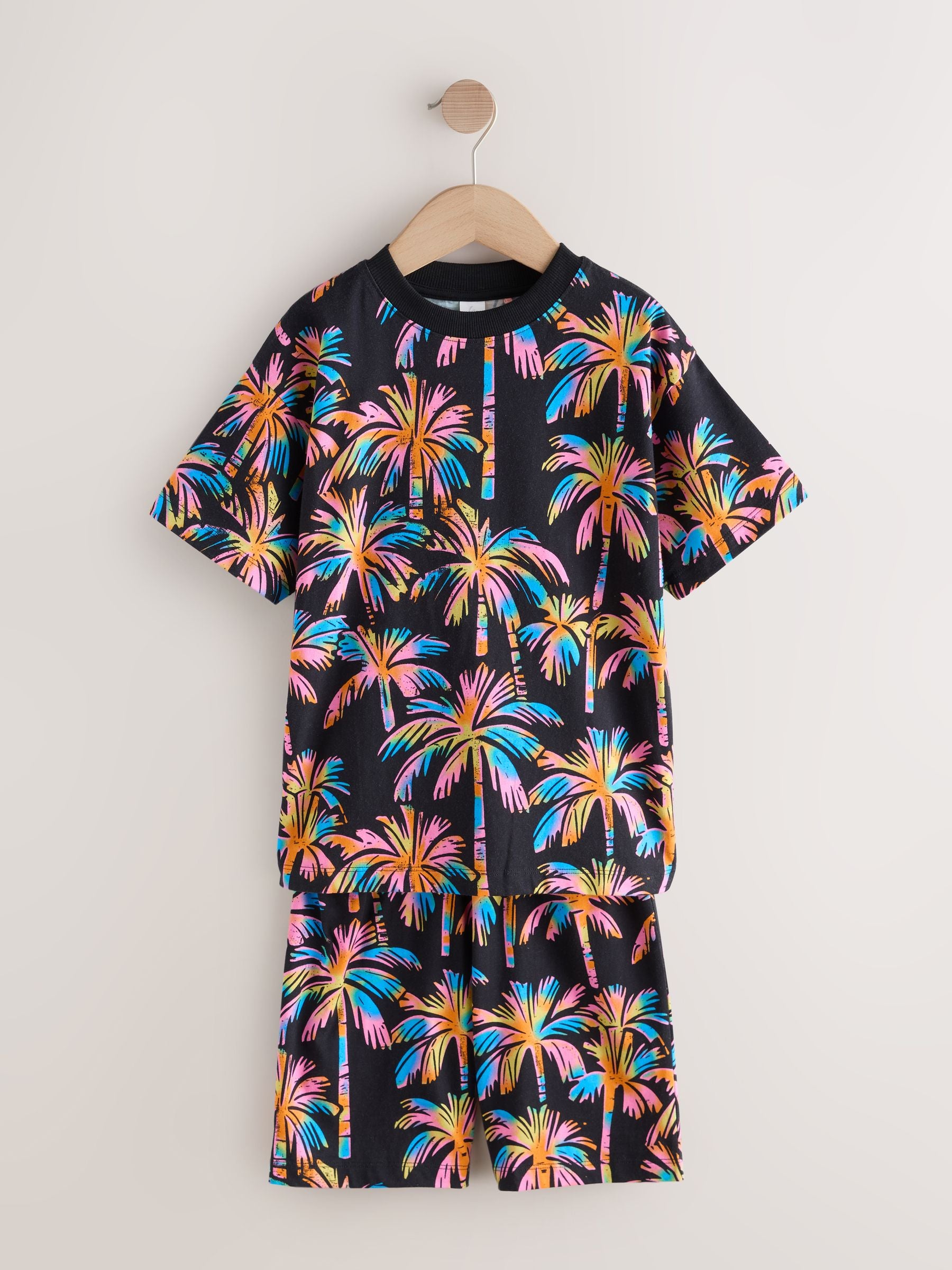 Black/Pink Palm Trees & Paradise Short Pyjamas 2 Pack (3-16yrs) image 5