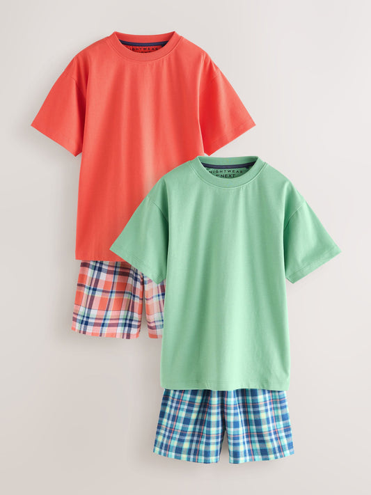 Green/Orange Woven Check Shorts Pyjamas 2 Pack (4-16yrs) image 1