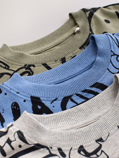Blue/Green/Cream Grafiti Skulls Short Pyjamas 3 Pack (4-16yrs) image 4