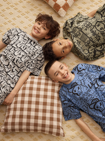 Blue/Green/Cream Grafiti Skulls Short Pyjamas 3 Pack (4-16yrs) image 5