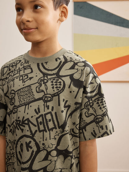 Blue/Green/Cream Grafiti Skulls Short Pyjamas 3 Pack (4-16yrs) image 6