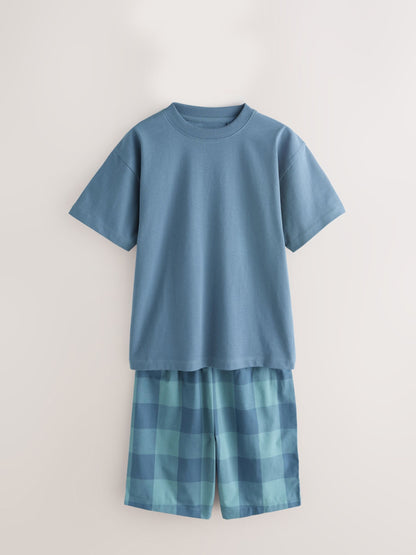 Blue/Green/Stone Woven Short Pyjamas 3 Pack (3-16yrs) image 4