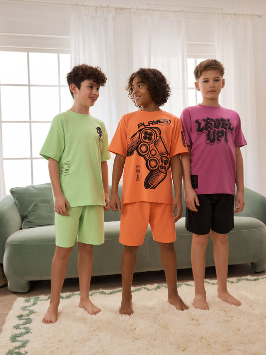 Green/Orange/Pink Gamer Short Pyjamas 3 Pack (3-16yrs) image 1
