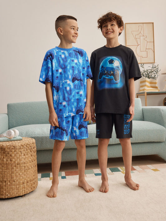 Blue/Black Gamer Football Short Pyjamas 2 Pack (3-16yrs) image 1