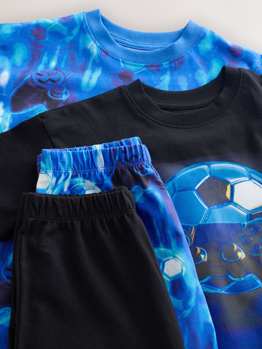 Blue/Black Gamer Football Short Pyjamas 2 Pack (3-16yrs) image 3
